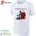 Peanuts Snoopy and Charlie Brown God bless America patriotic doghouse shirt