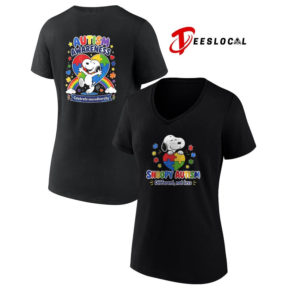 Peanuts Snoopy autism different not less autism awareness celebrate neurodiversity shirt