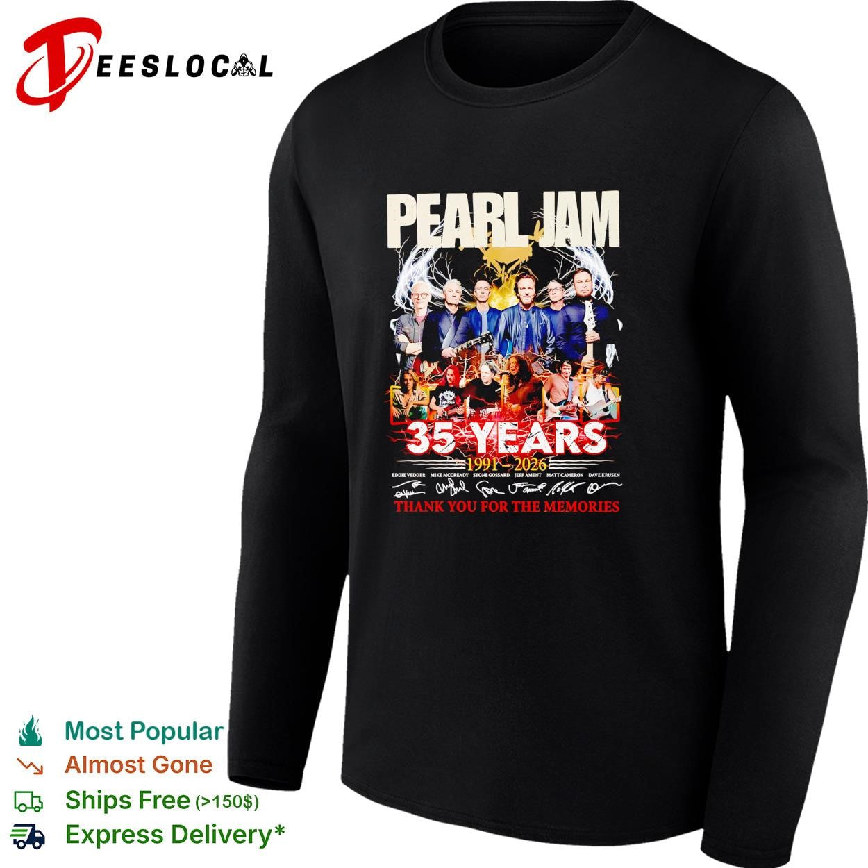 Pearl Jam 35 years 1991 2026 thank you for the memories anniversary shirt