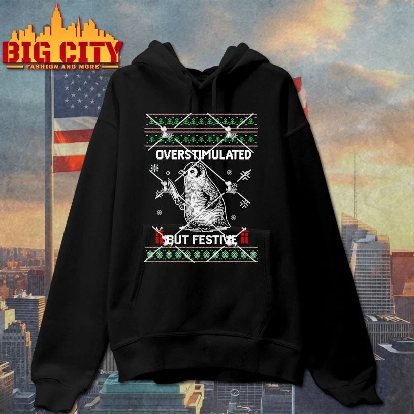 Penguin Overstimulated But Festive Christmas Ugly shirt