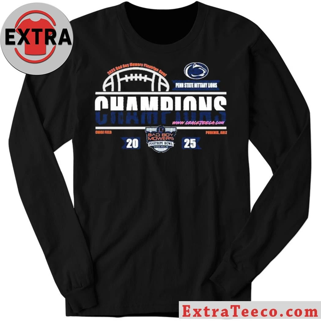 Penn State Nittany Lions 2025 Bad Boy Mowers Pinstripe Bowl Champions At Yankee Stadium Logo T-Shirt