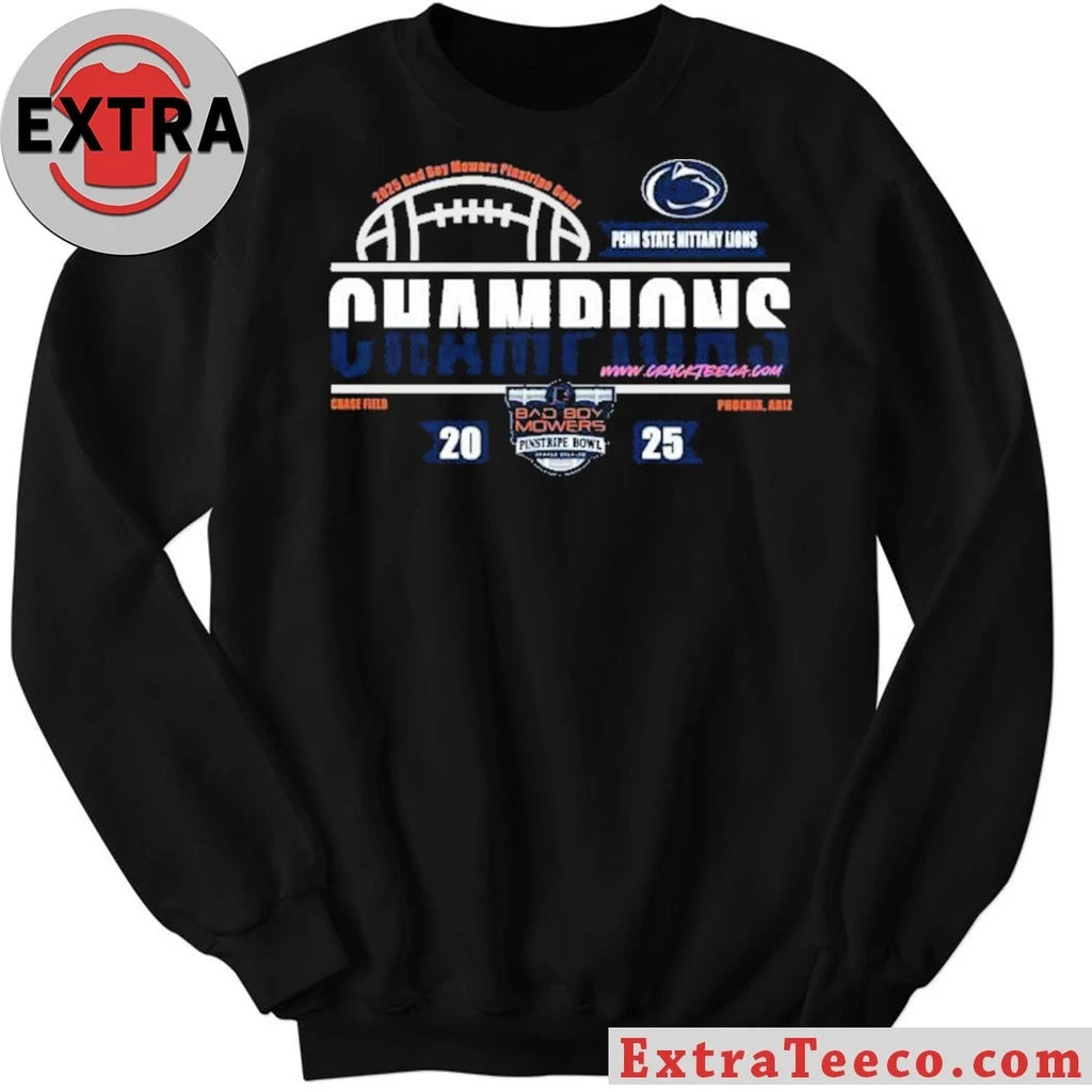 Penn State Nittany Lions 2025 Bad Boy Mowers Pinstripe Bowl Champions At Yankee Stadium Logo T-Shirt