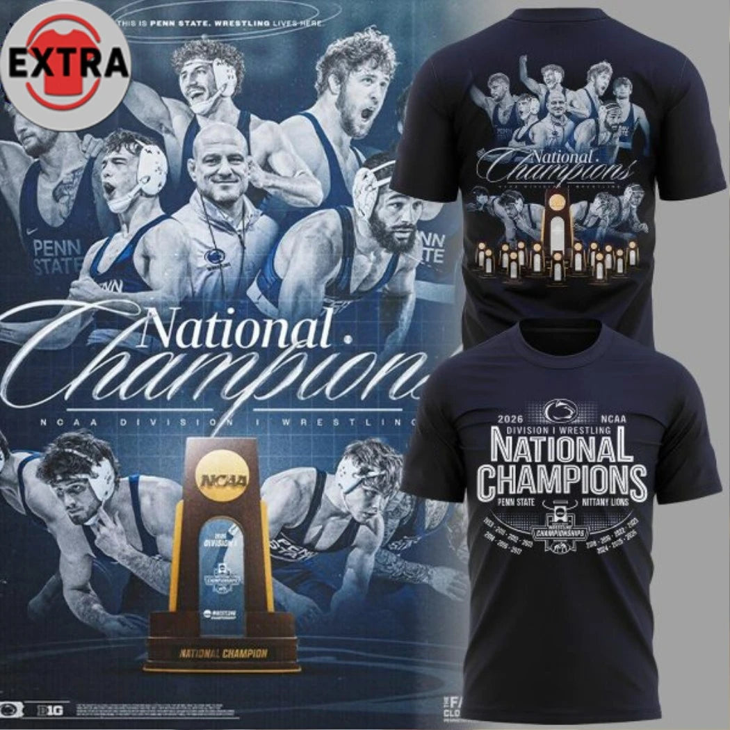Penn State Nittany Lions NCAA Wrestling Champions 2026 Logo Two Sided Hoodie Shirts