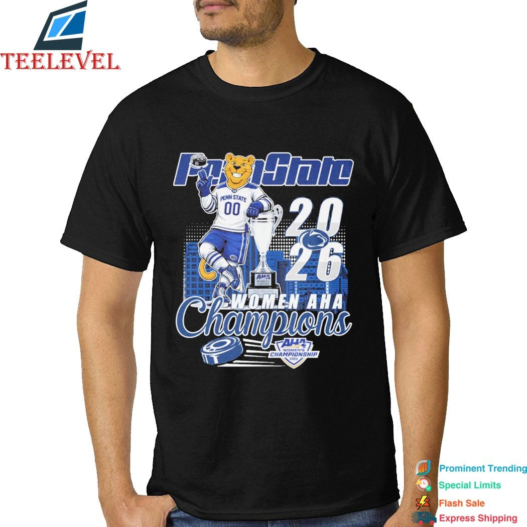 Penn State Nittany Lions Women’s Hockey AHA 2026 Champions Mascot Trophy T-shirts