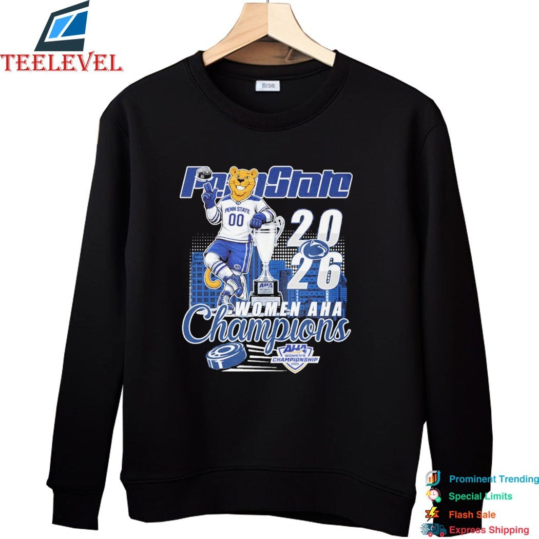 Penn State Nittany Lions Women’s Hockey AHA 2026 Champions Mascot Trophy T-shirts