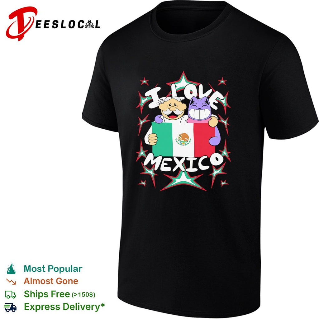 Pepe Le Pew and Felix the Cat I Love Mexico Flag Shirt
