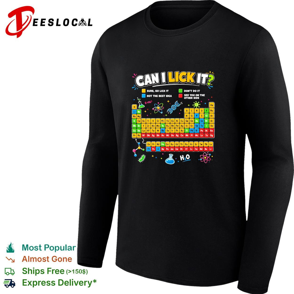 Periodic table chemistry joke science icons can I lick it shirt