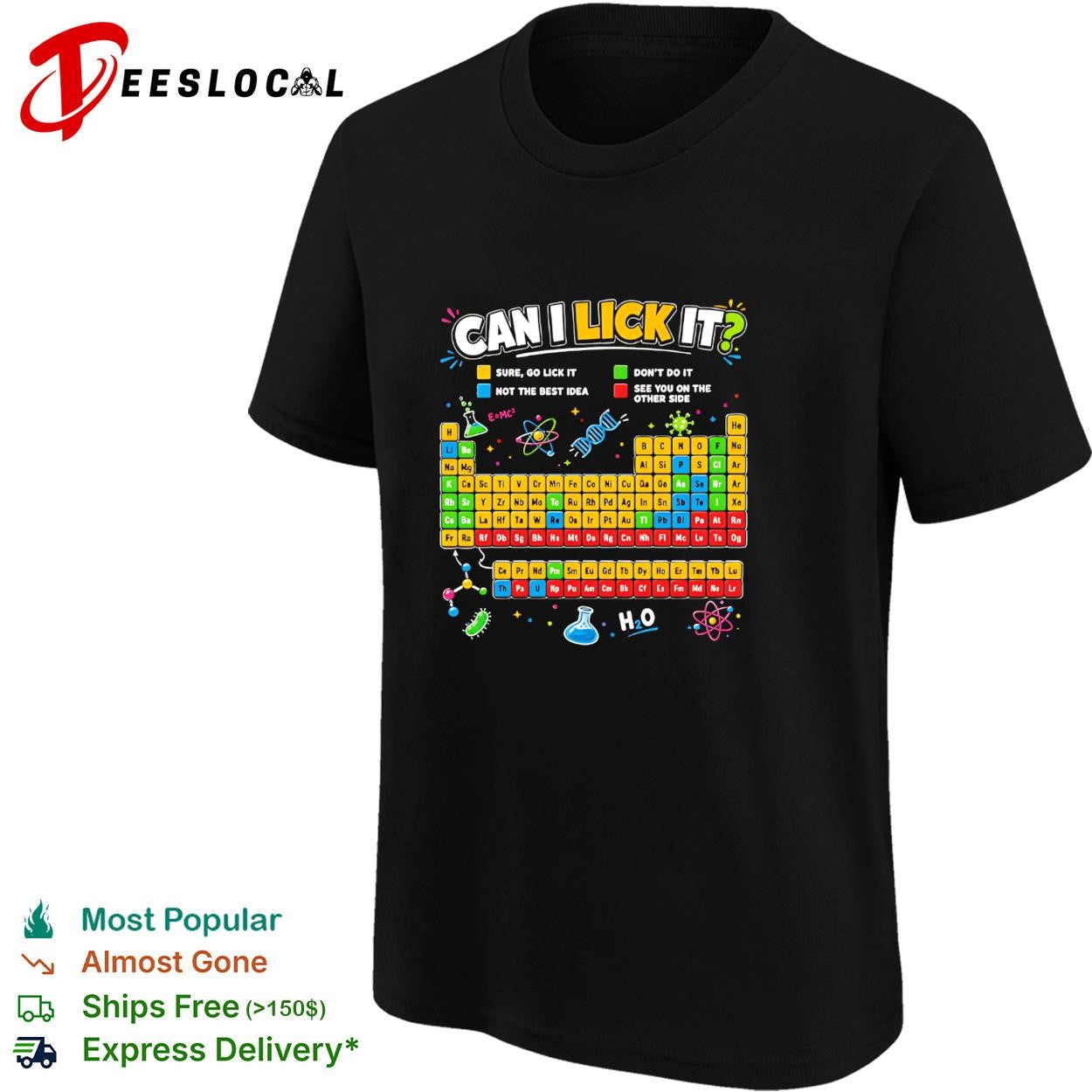 Periodic table chemistry joke science icons can I lick it shirt