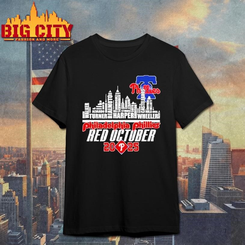 Philadelphia Phillies Red October 2025 Skyline Names Shirt