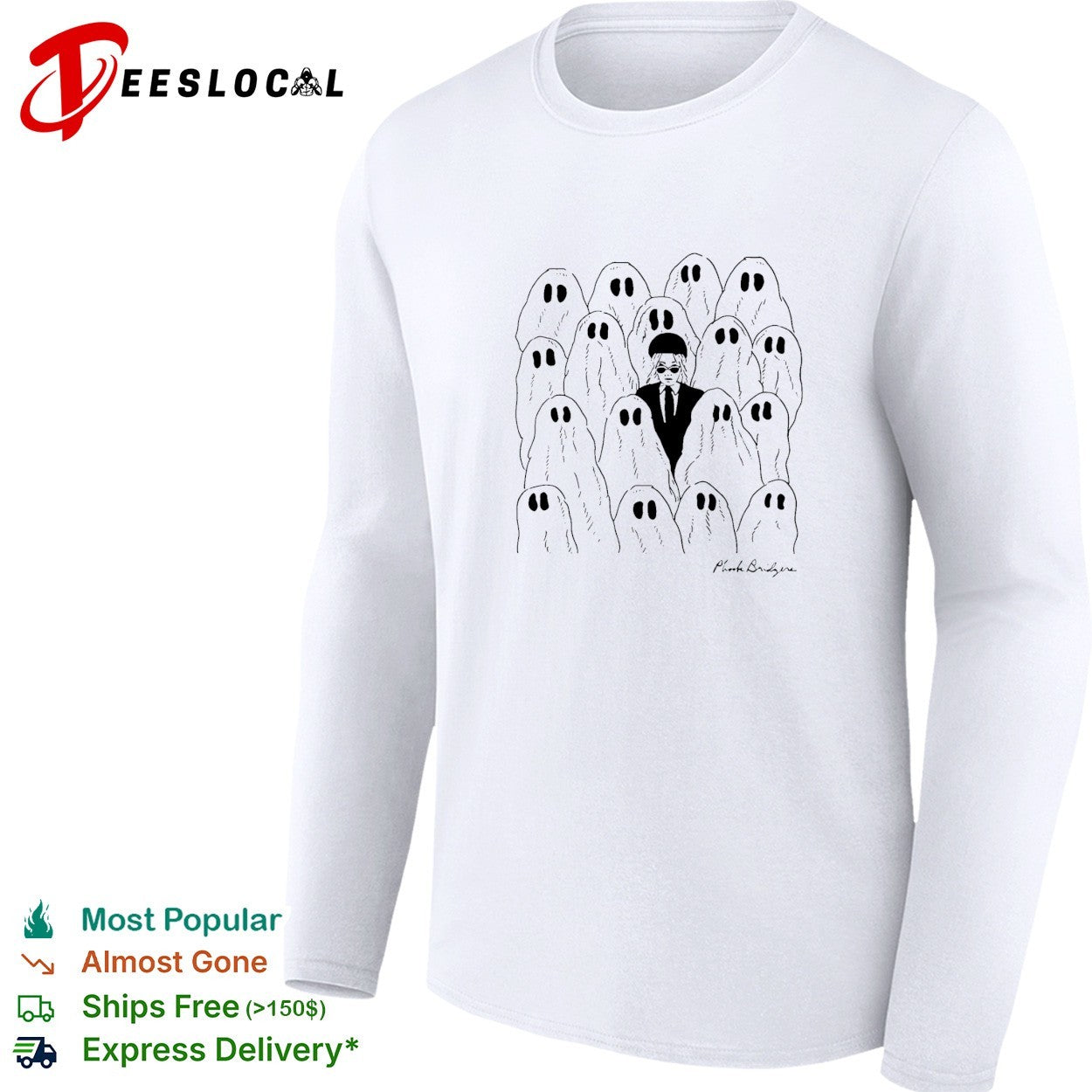 Phoebe Bridgers standning next to ghosts shirt