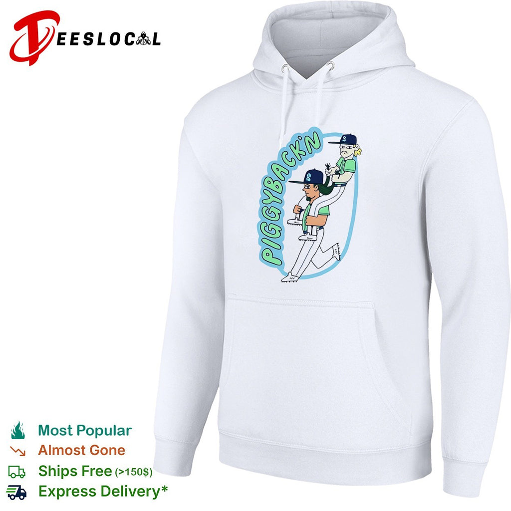 Piggybackn baseball players long hair funny shirt