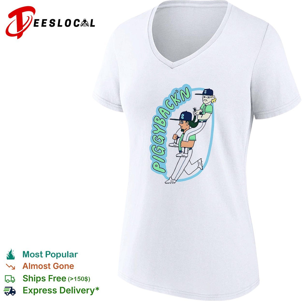 Piggybackn baseball players long hair funny shirt