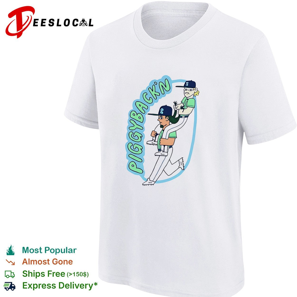 Piggybackn baseball players long hair funny shirt