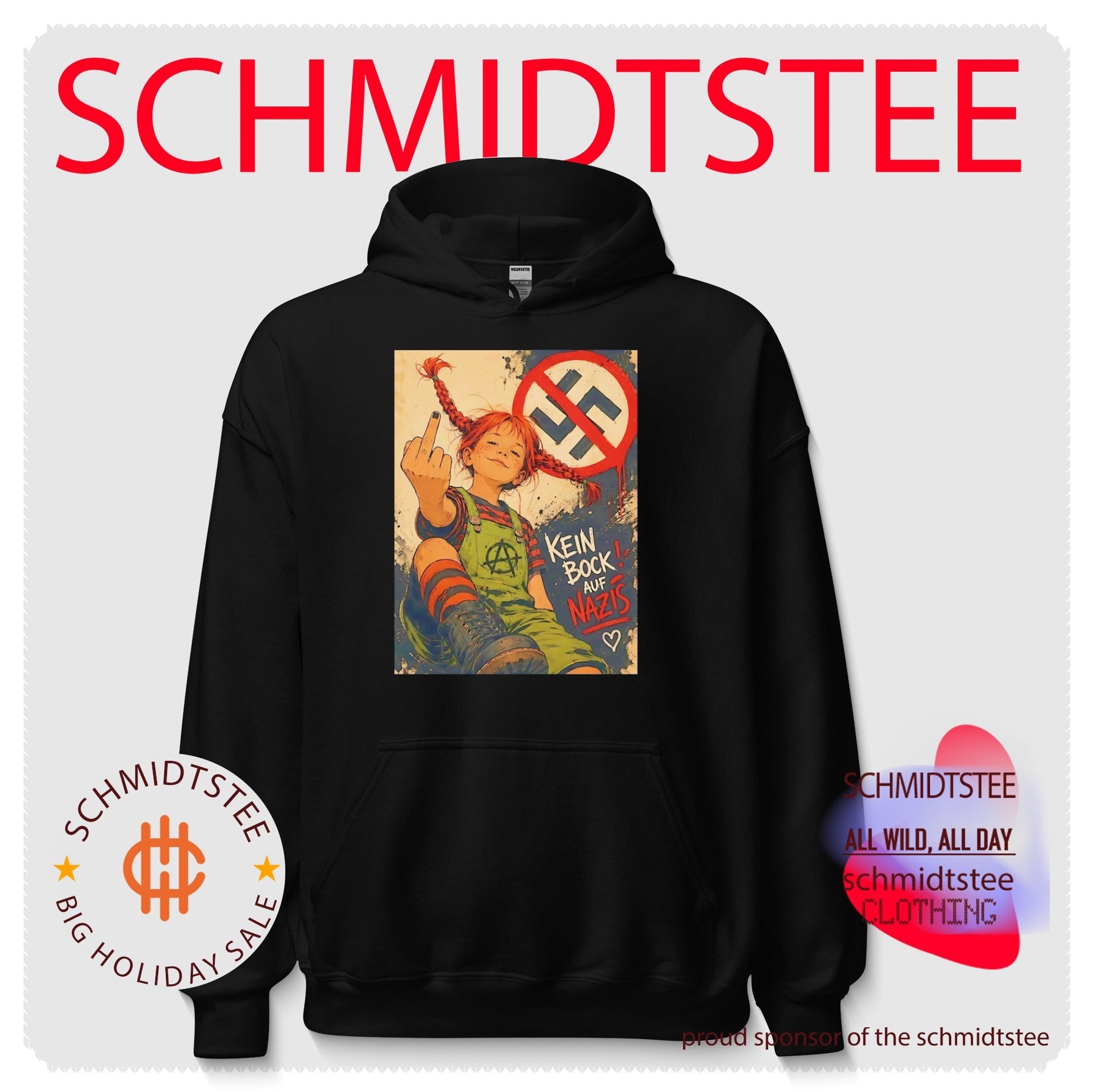 Pippi Longstocking kein bock auf Nazis middle finger vintage shirt