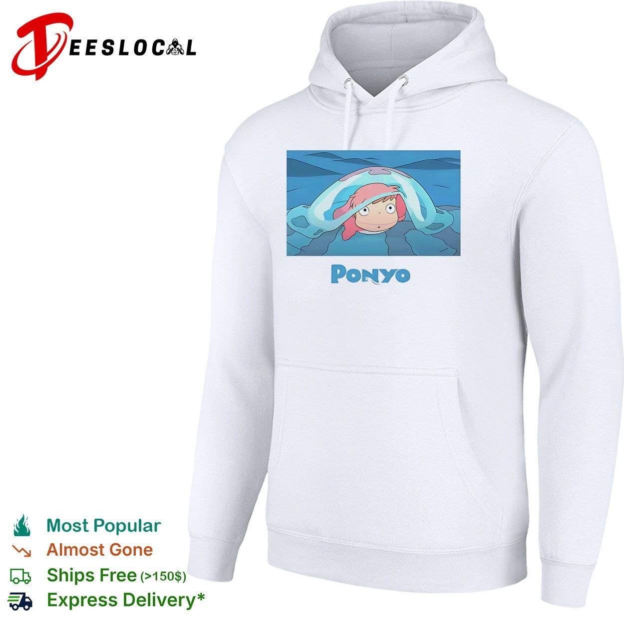 Ponyo peeking out of ocean wave bubble shirt