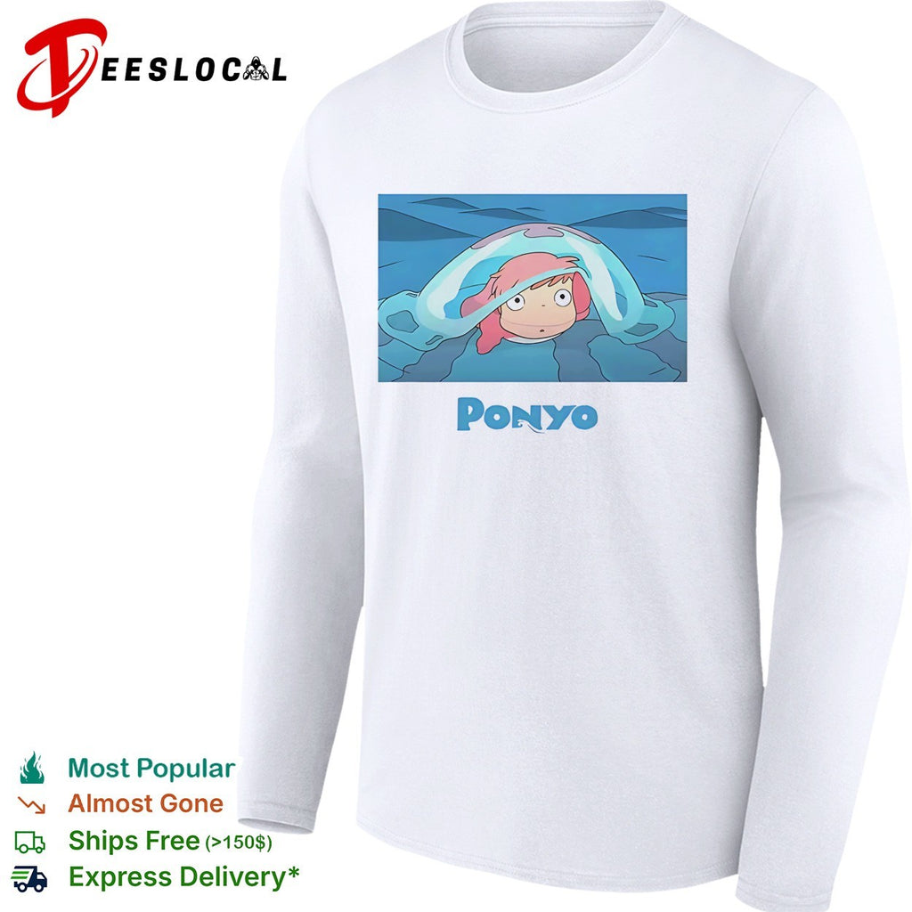 Ponyo peeking out of ocean wave bubble shirt