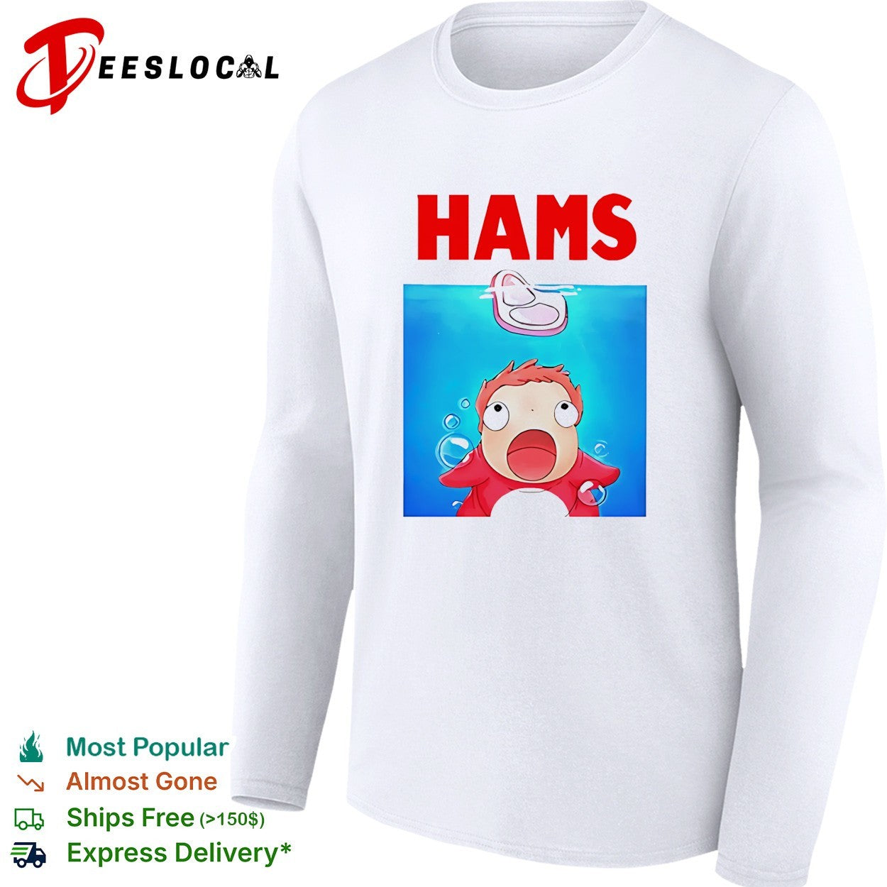 Ponyo swimming startled Hams shark parody shirt