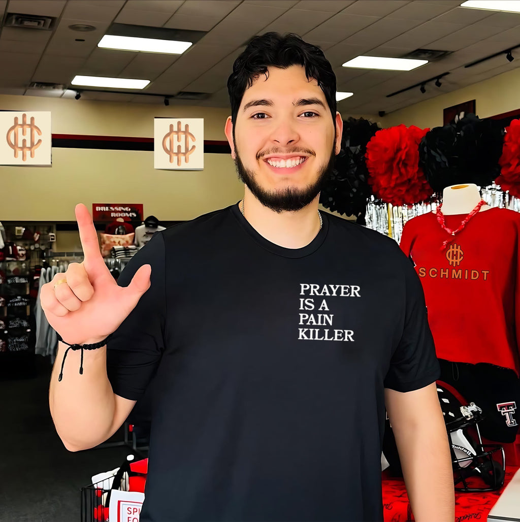 Prayer Is a Painkiller logo shirt