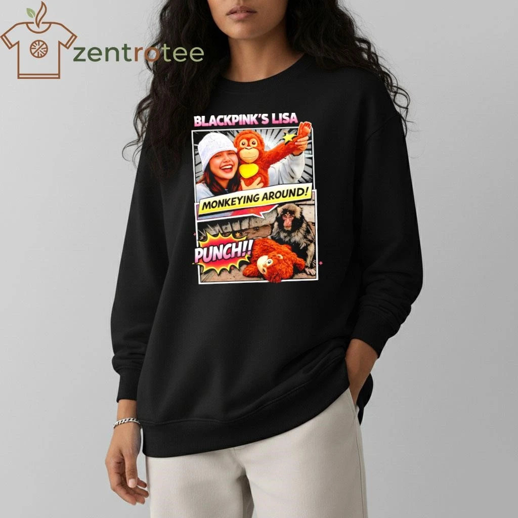 Premium Blackpink Lisa Monkeying Around Punch Monkey Funny Graphic Tee
