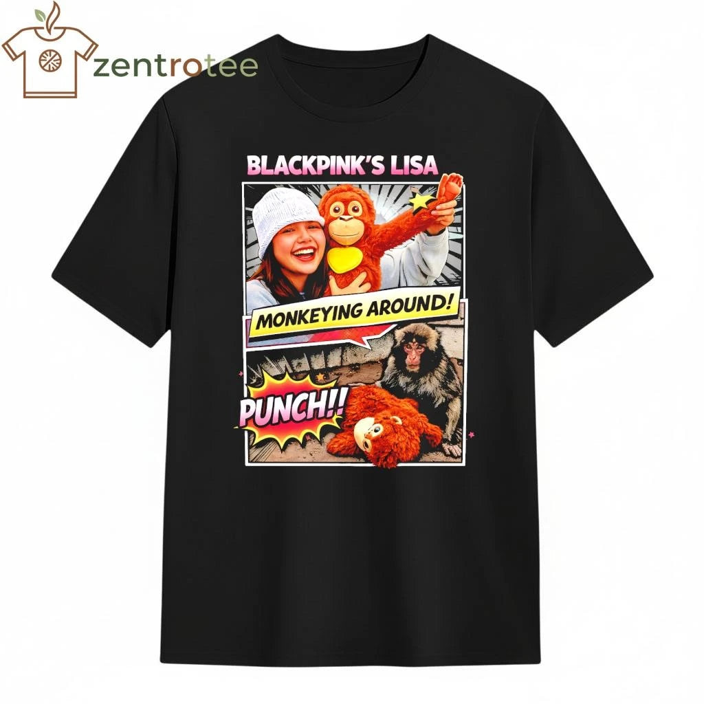 Premium Blackpink Lisa Monkeying Around Punch Monkey Funny Graphic Tee