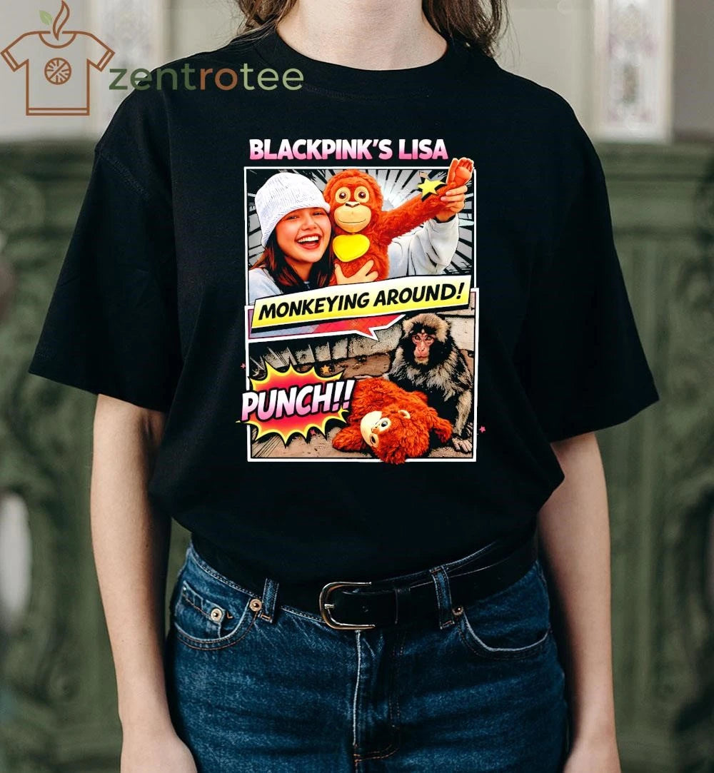 Premium Blackpink Lisa Monkeying Around Punch Monkey Funny Graphic Tee