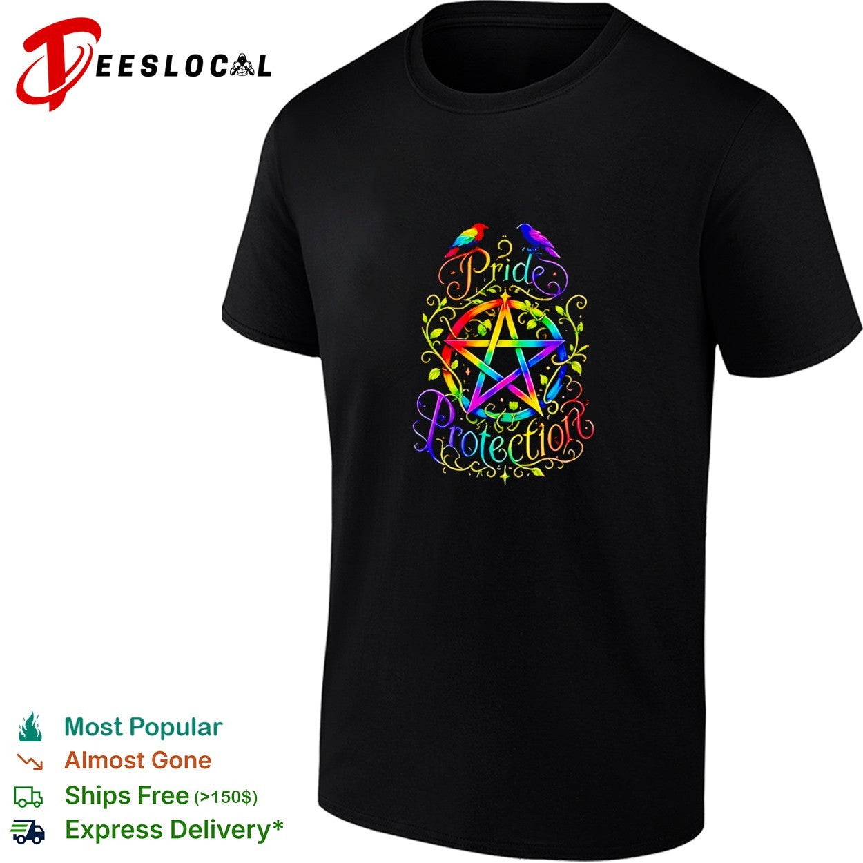 Pride protection rainbow pentagram birds colorful graphic shirt