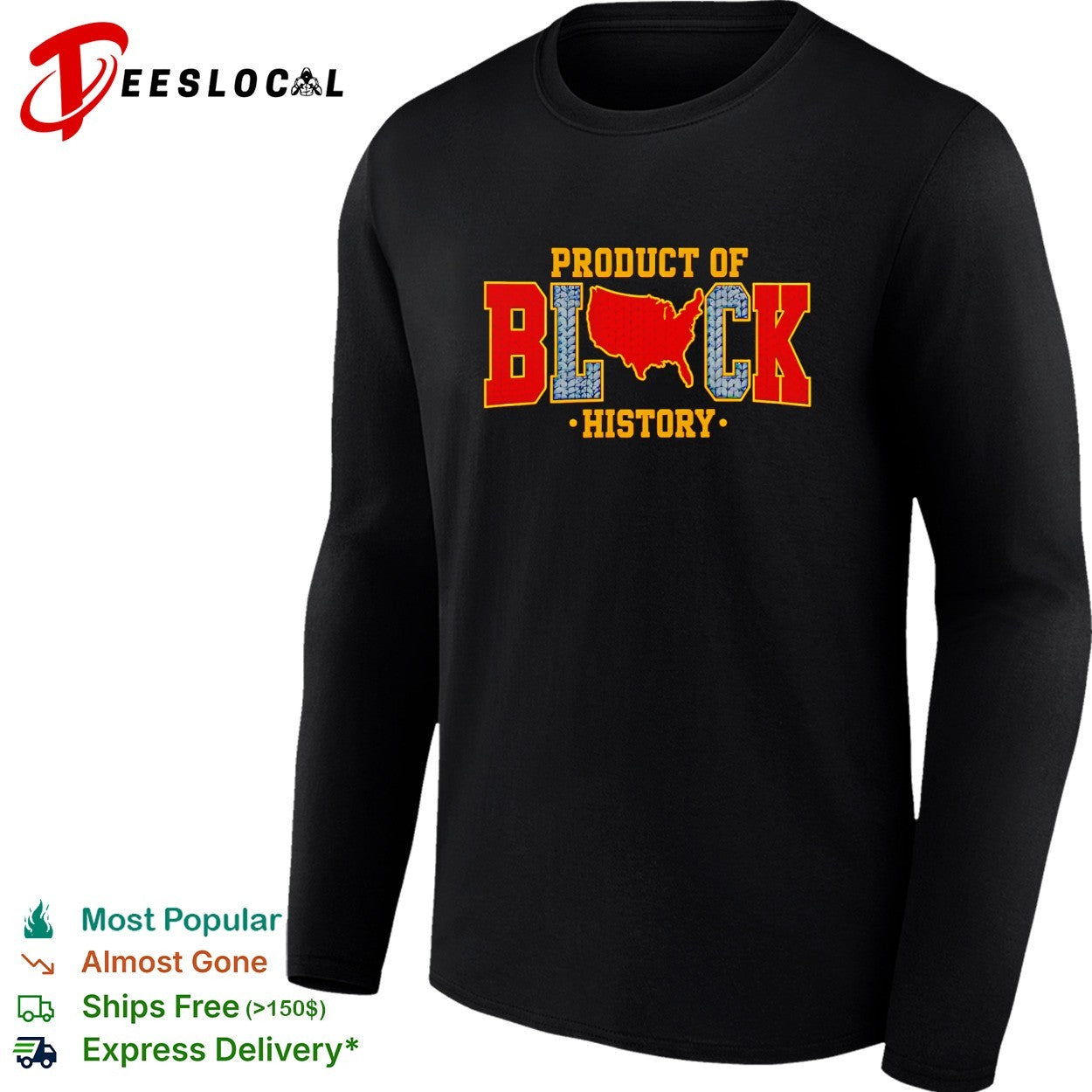Product of Black History map of the United States USA knit texture style shirt