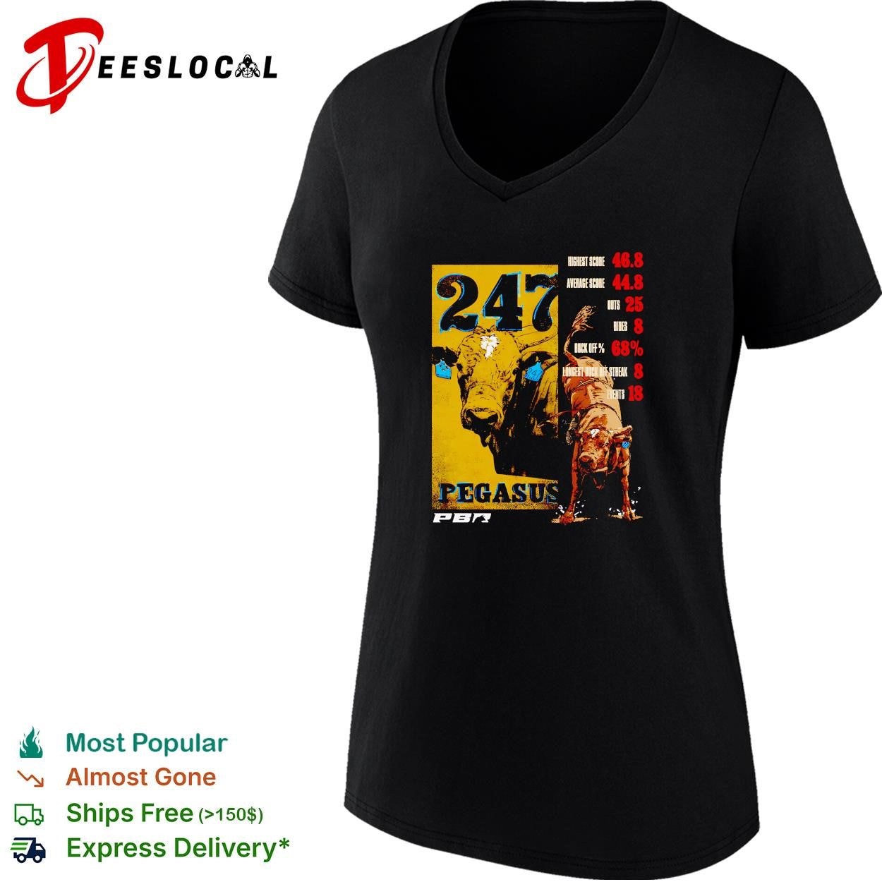Professional Bull Riders 247 Pegasus bucking bull stats shirt