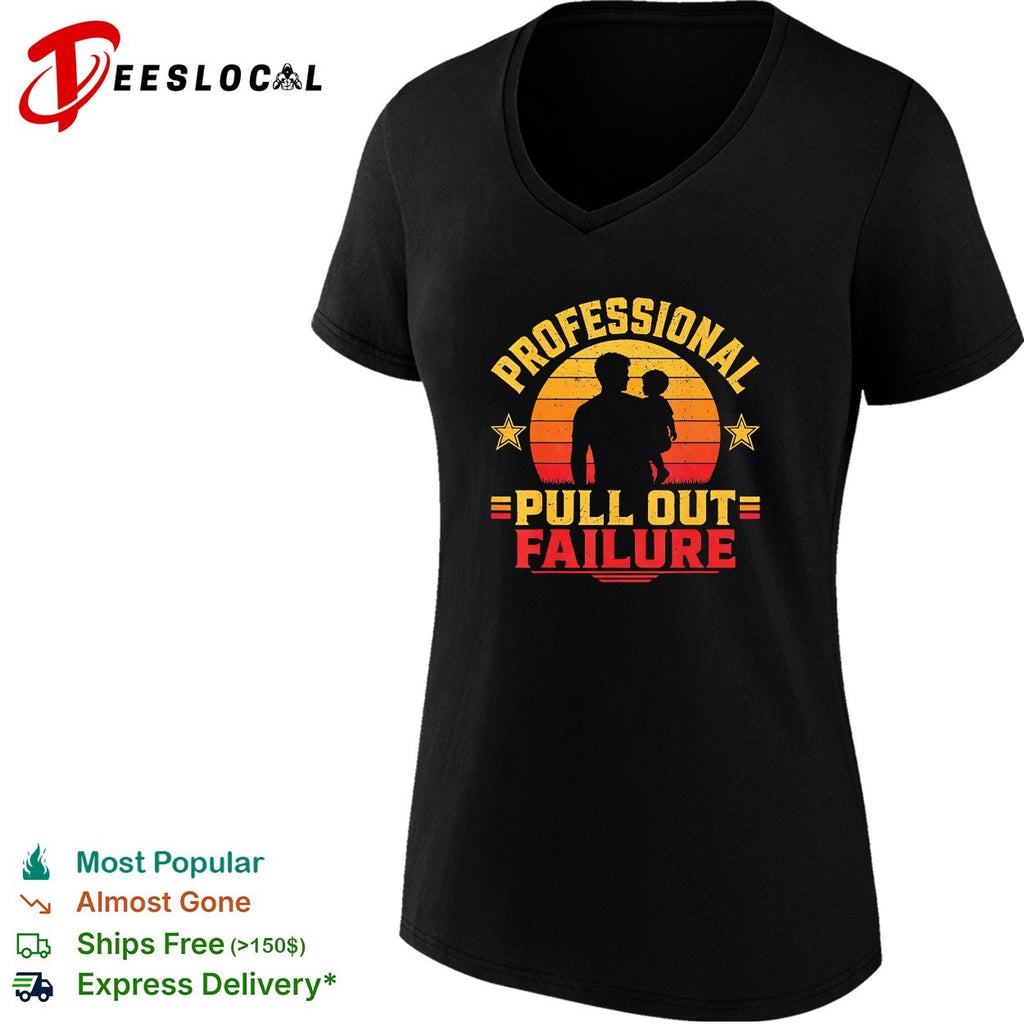 Professional pull out failure dad and toddler silhouette retro sunset humor shirt