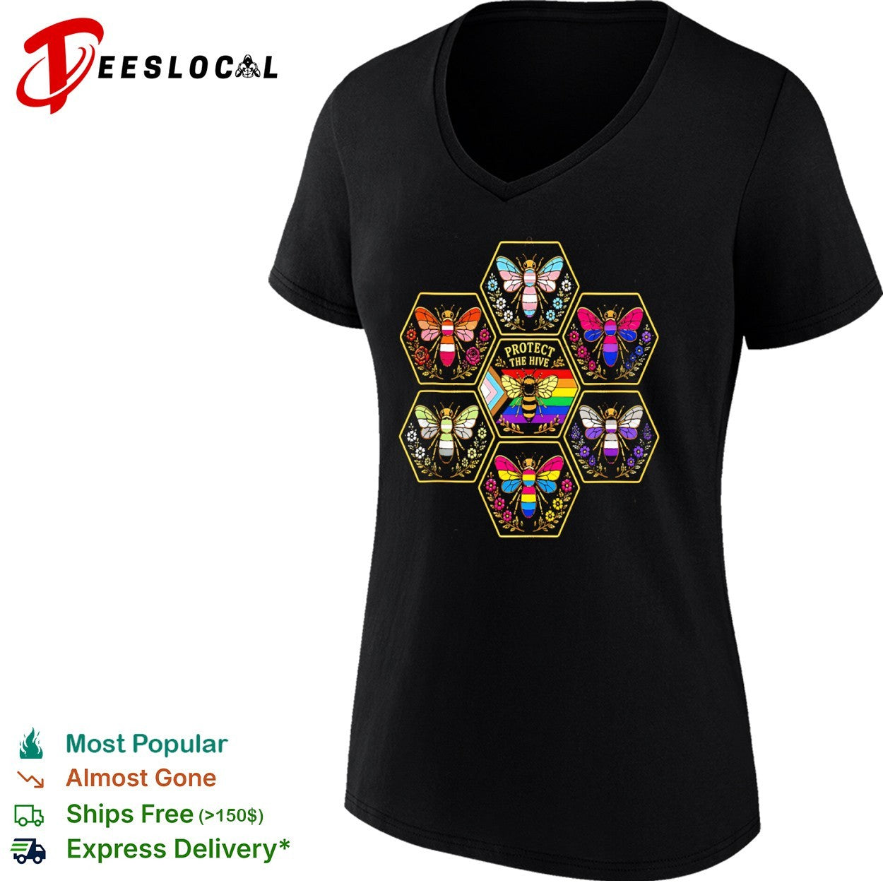 Protect the hive Pride flag bees LGBTQ rainbow shirt