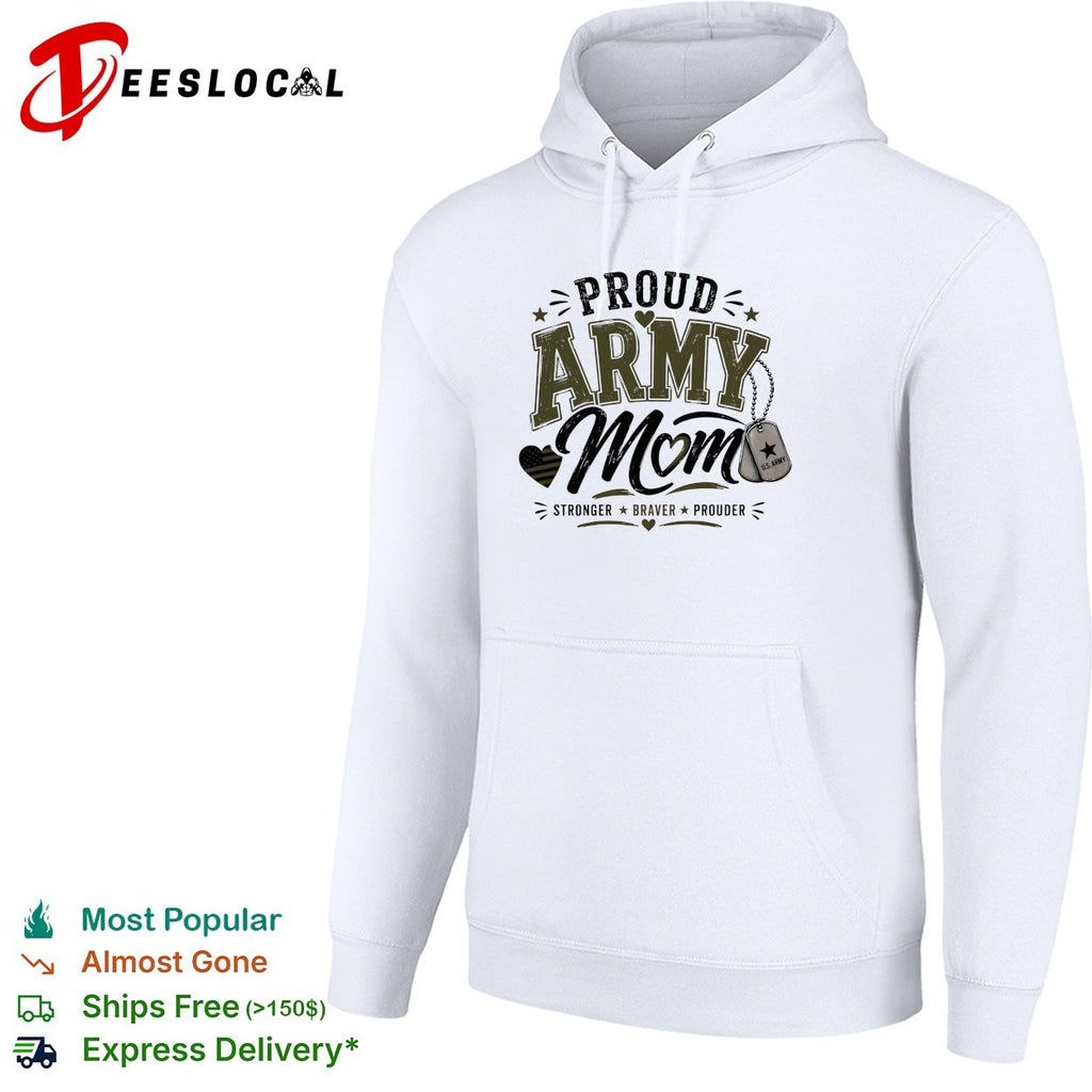 Proud Army Mom stronger braver prouder dog tags emblem art shirt