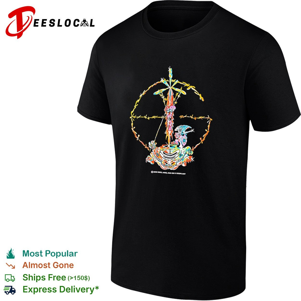 Psychedelic skeleton cross barbed wire flowers poster shirt