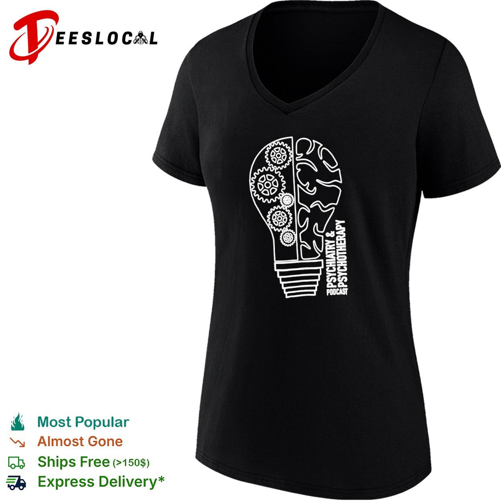 Psychiatry and Psychotherapy Podcast Brain Gear Light Bulb Logo Concept shirt