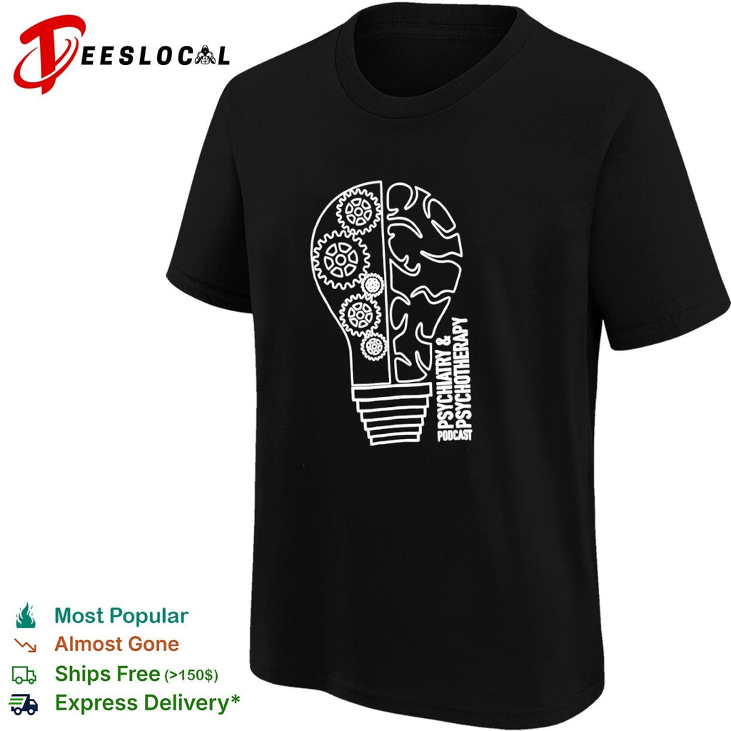 Psychiatry and Psychotherapy Podcast Brain Gear Light Bulb Logo Concept shirt