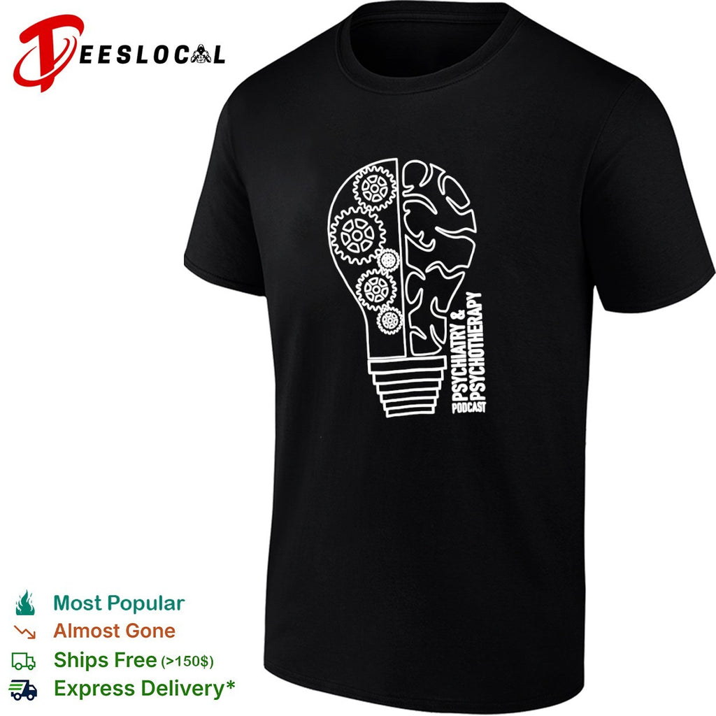 Psychiatry and Psychotherapy Podcast Brain Gear Light Bulb Logo Concept shirt