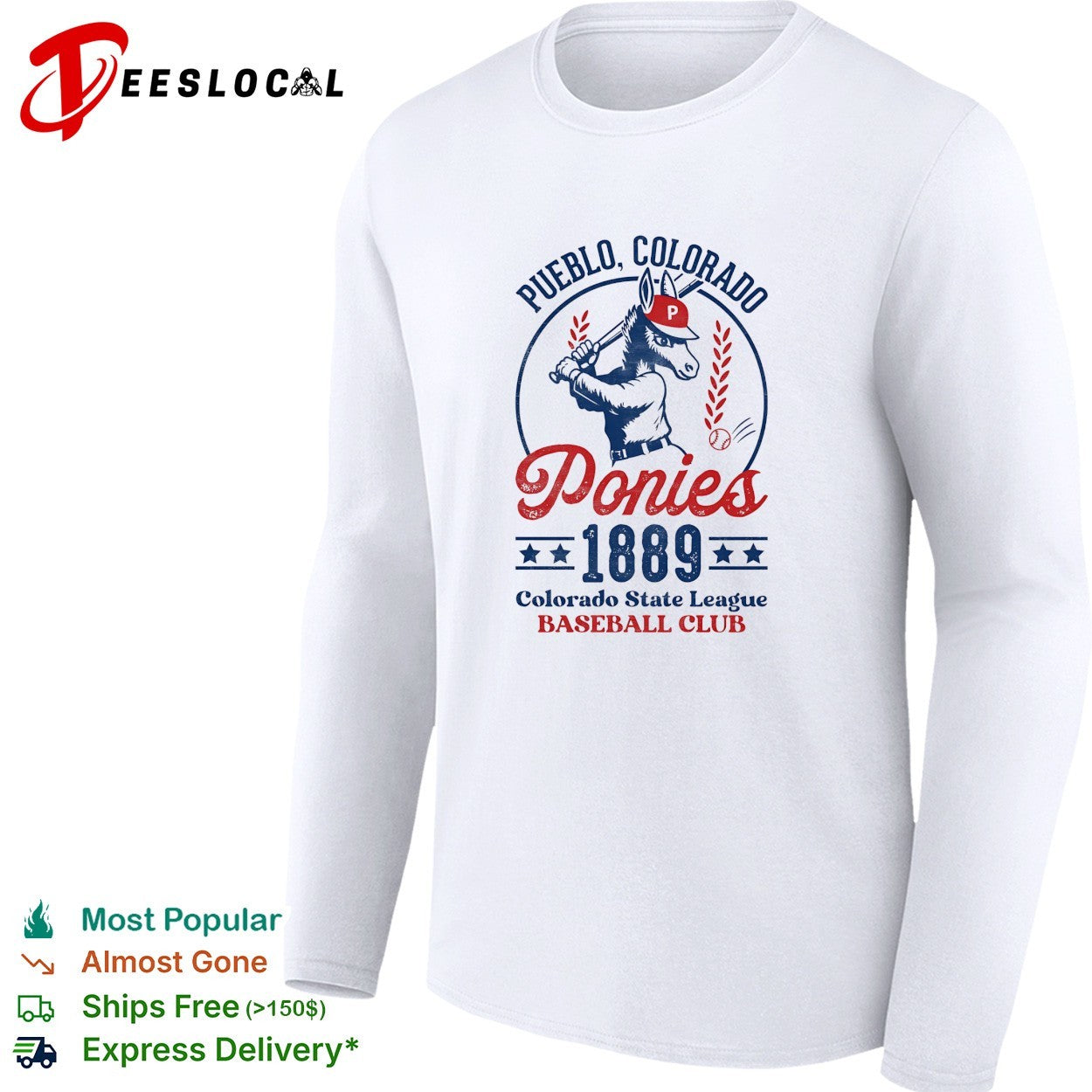 Pueblo Colorado Ponies 1889 Colorado State League Baseball Club donkey mascot vintage art shirt