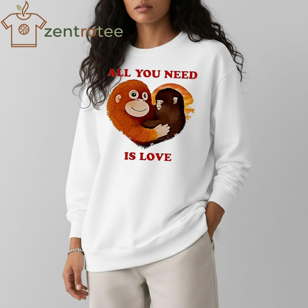 Punch The Monkey with toy All You Need Is Love heart shirt