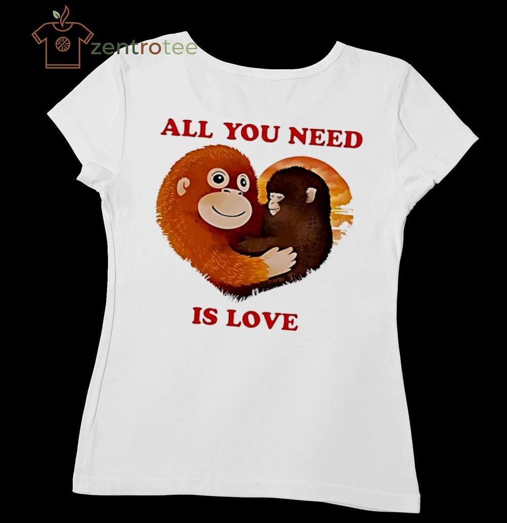 Punch The Monkey with toy All You Need Is Love heart shirt