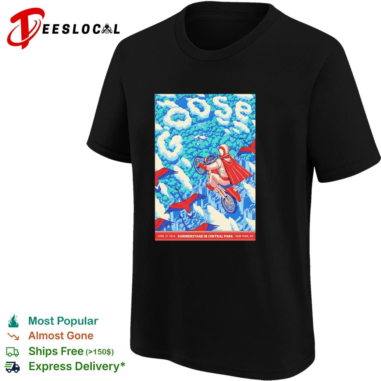 Goose Summerstage Central Park June 21 2026 New York daredevil cyclist concert poster shirt