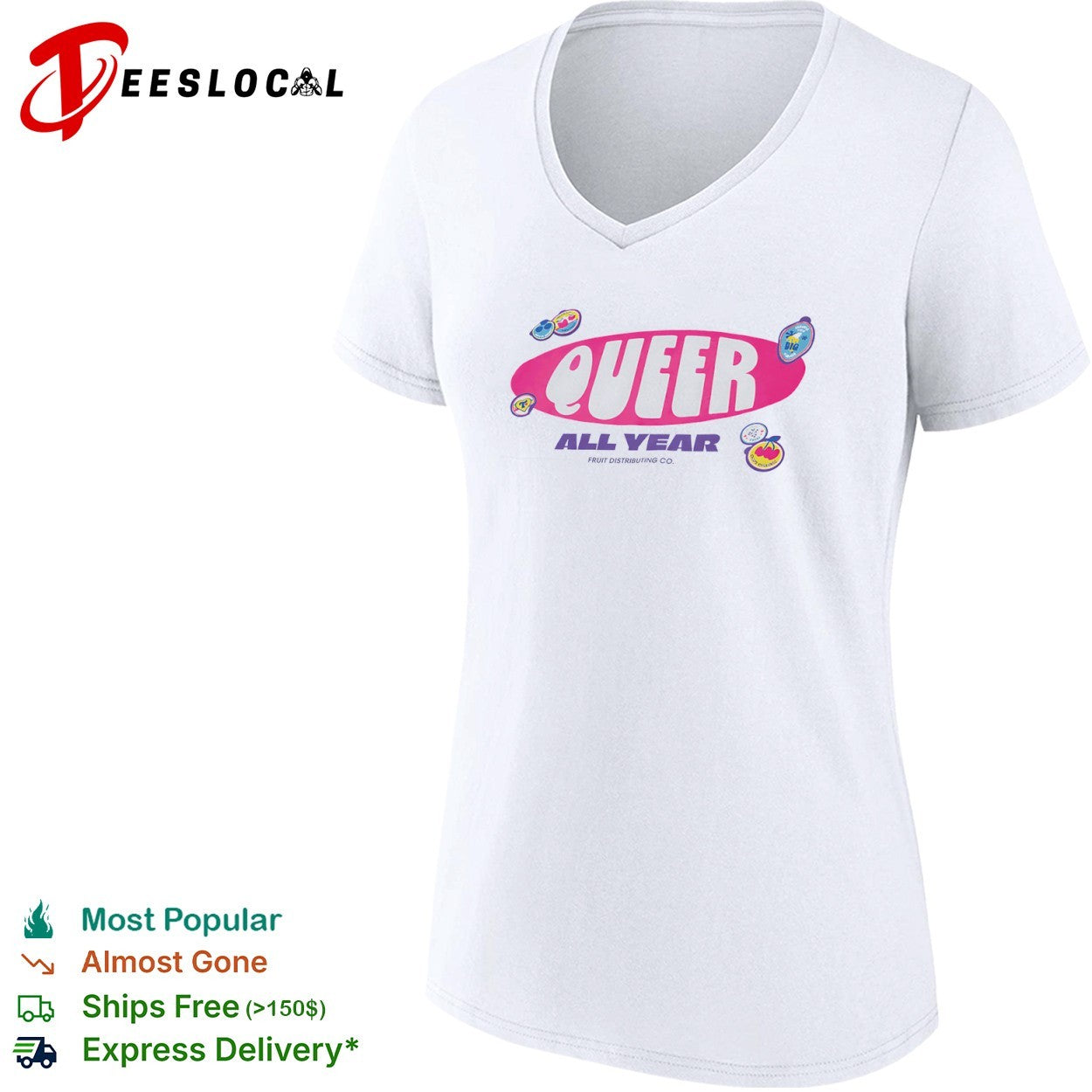Queer all year Fruit Distributing Co vintage pride patches shirt