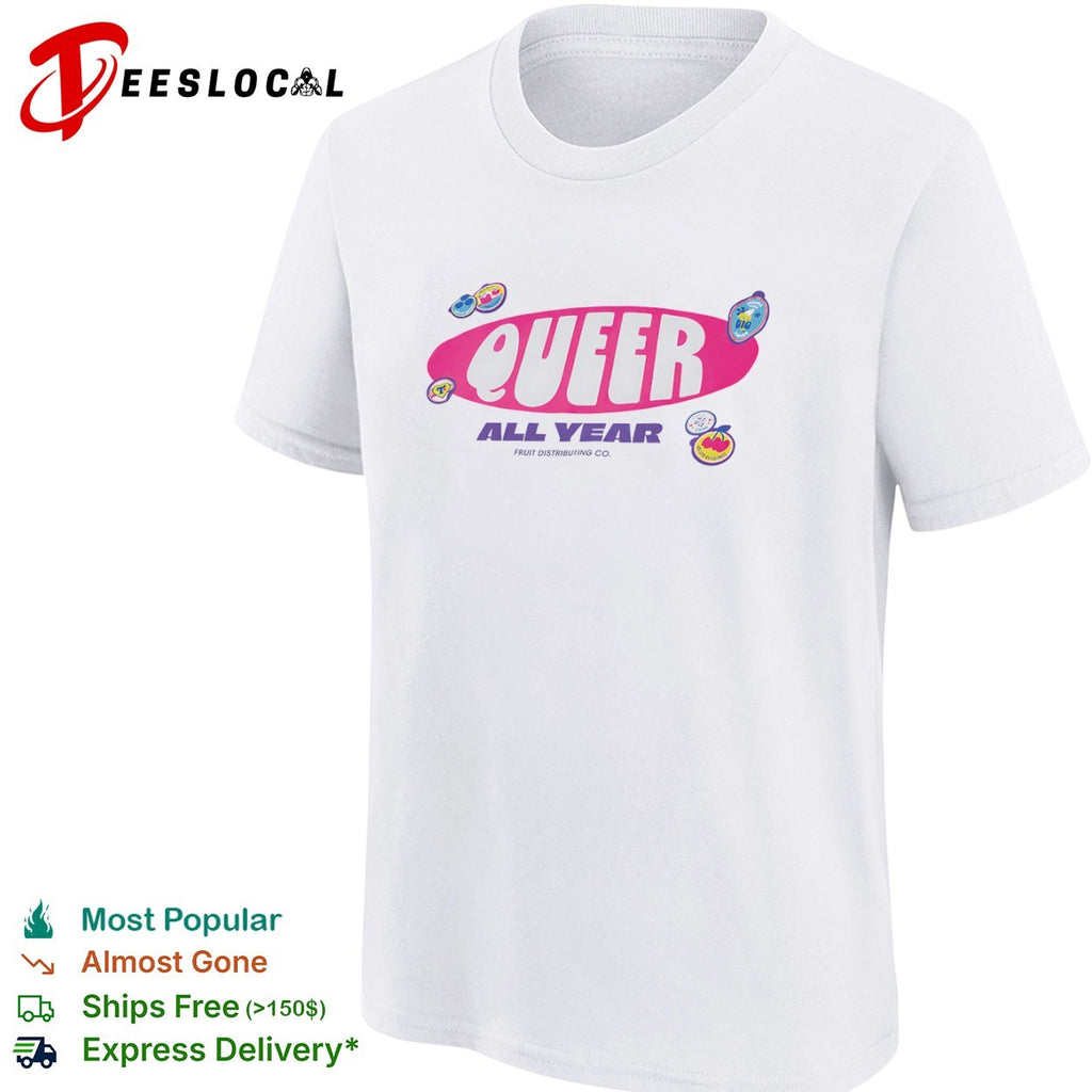 Queer all year Fruit Distributing Co vintage pride patches shirt