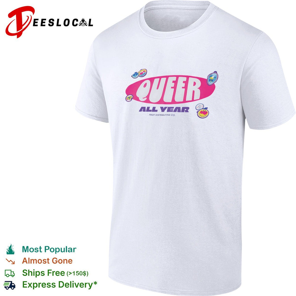 Queer all year Fruit Distributing Co vintage pride patches shirt