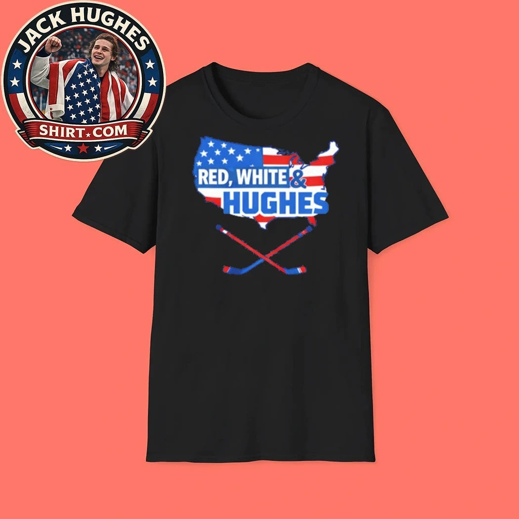 Quinn Hughes Red White And Hughes Map Tee Shirt
