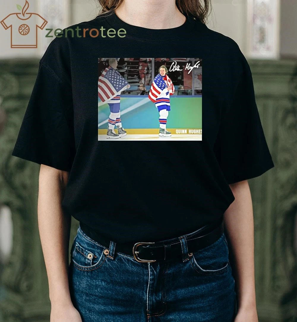 Quinn Hughes Team Usa 2026 Winter Olympics Gold Medal Autographed tee