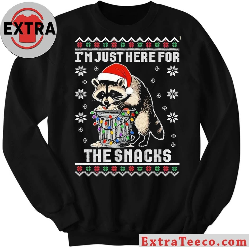 Raccoon I’m Just Here For The Snacks Ugly Christmas Shirt