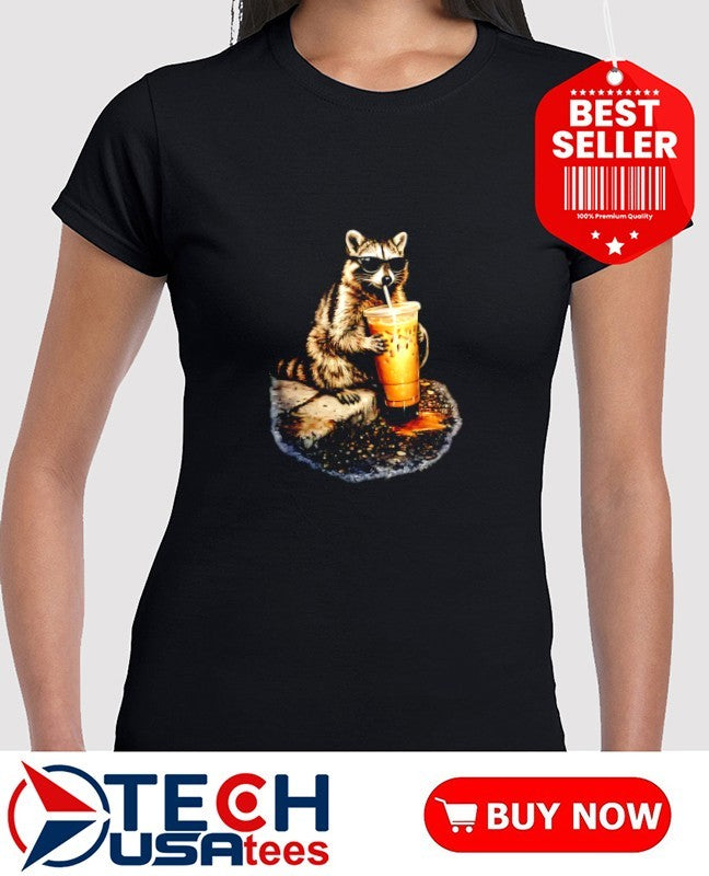 Raccoon drinking iced coffee shirt