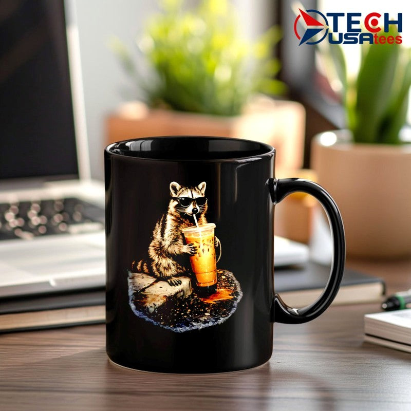 Raccoon drinking iced coffee shirt