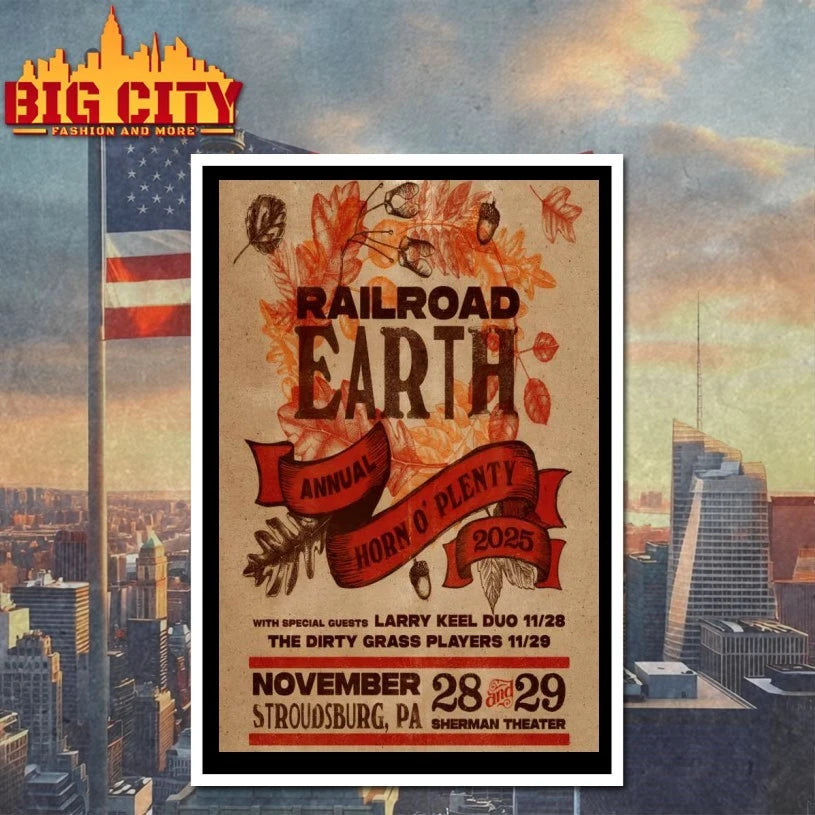 Railroad Earth Sherman Theater in Stroudsburg PA 11 28-11 29 2025 Poster shirts