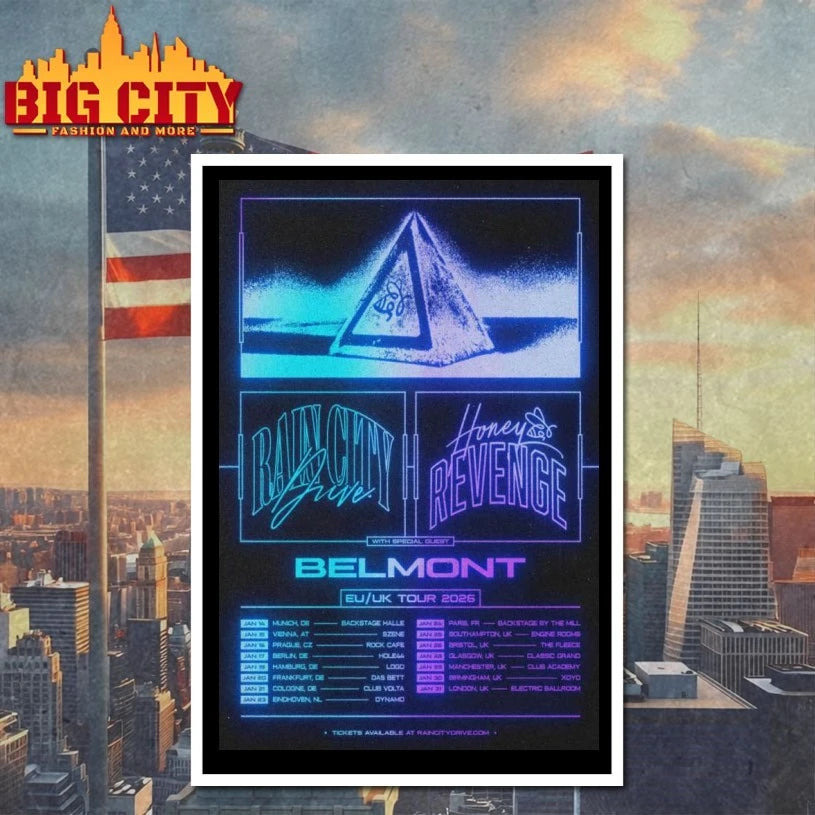 Rain City Drive &amp; Honey Revenge EU UK Tour 2025 Poster shirts