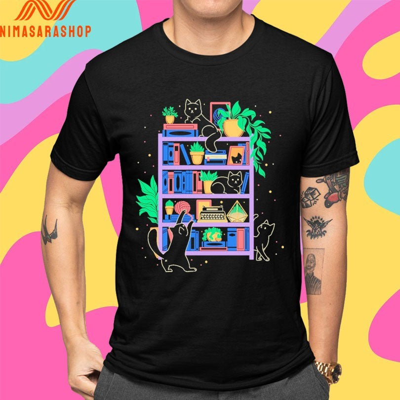 Rainbow Bookshelf Cats Shirts